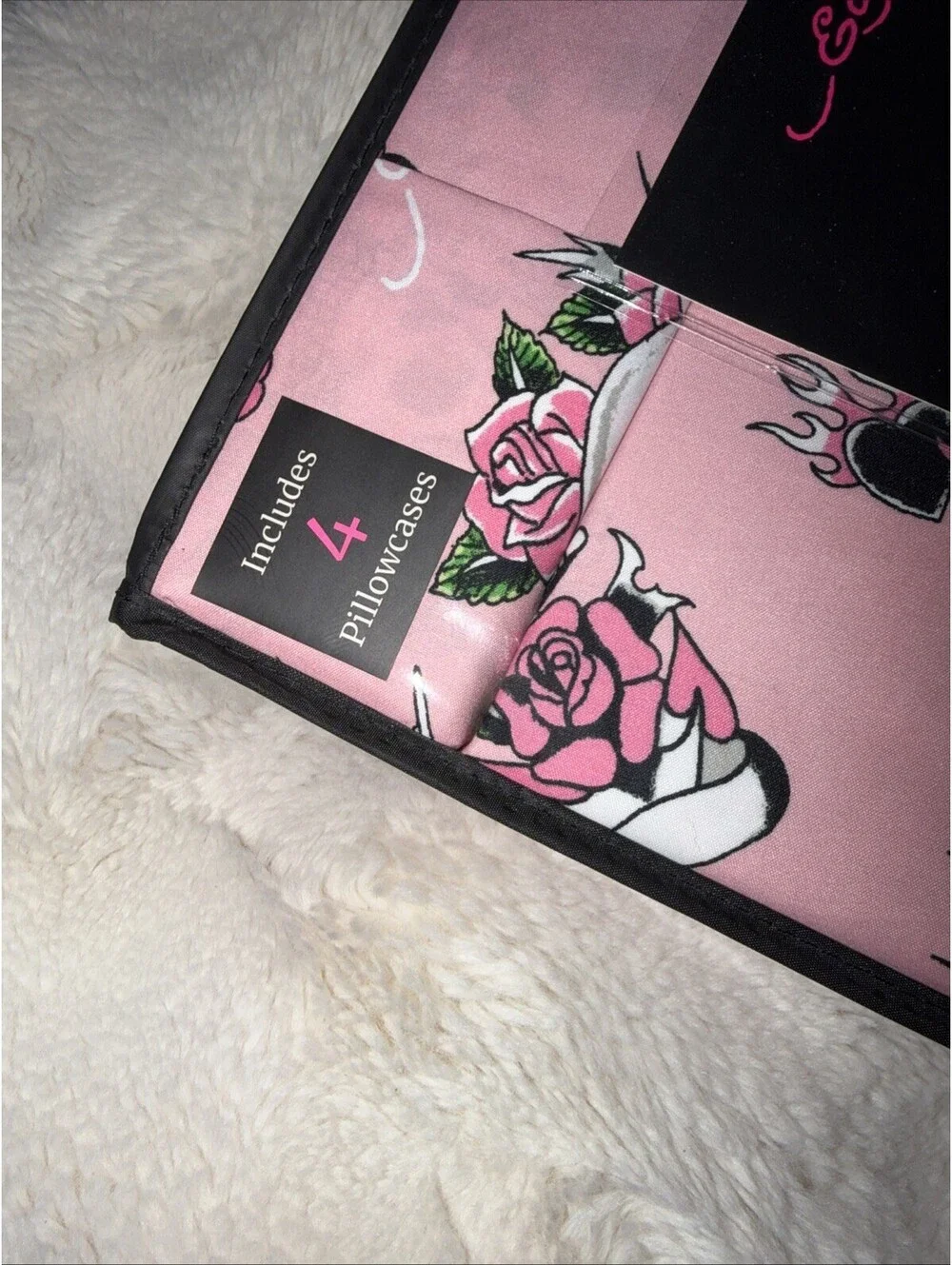 ED HARDY King Pink Sheet Set 6pc New Flowers Skull Roses Heart Grunge Y2K